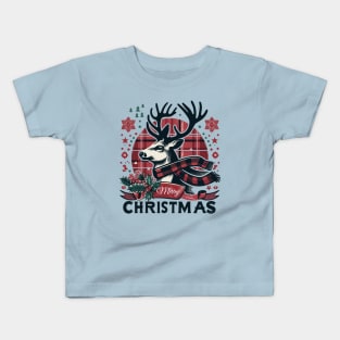 Plaid Reindeer Celebration Kids T-Shirt